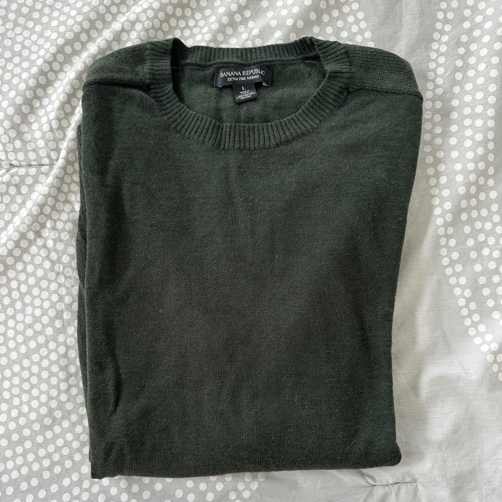 Banana Republic 100% Merino Wool Forest Green Crewneck Sweater, Men's L